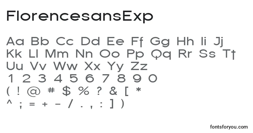 Fuente FlorencesansExp - alfabeto, números, caracteres especiales