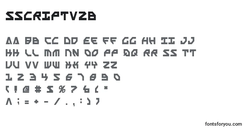 A fonte Sscriptv2b – alfabeto, números, caracteres especiais