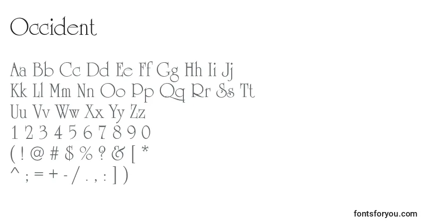 A fonte Occident – alfabeto, números, caracteres especiais