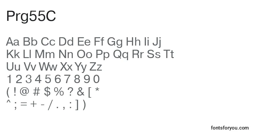 Czcionka Prg55C – alfabet, cyfry, specjalne znaki