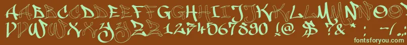 フォントMalice20120225 – 緑色の文字が茶色の背景にあります。