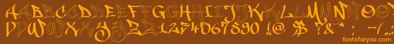 フォントMalice20120225 – オレンジ色の文字が茶色の背景にあります。