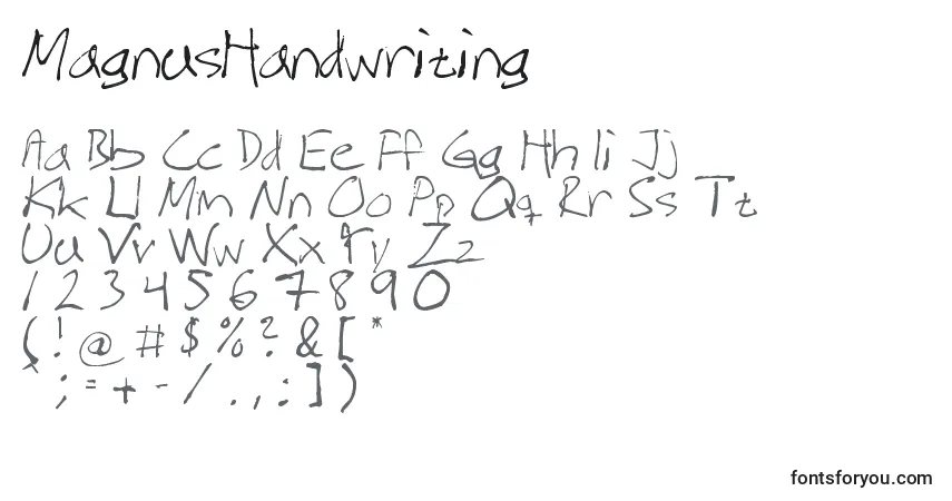 A fonte MagnusHandwriting – alfabeto, números, caracteres especiais