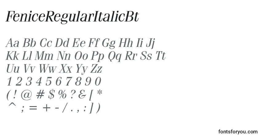 Czcionka FeniceRegularItalicBt – alfabet, cyfry, specjalne znaki