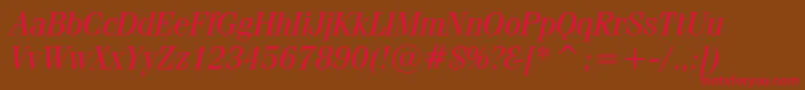 フォントFeniceRegularItalicBt – 赤い文字が茶色の背景にあります。