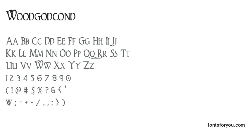 A fonte Woodgodcond – alfabeto, números, caracteres especiais