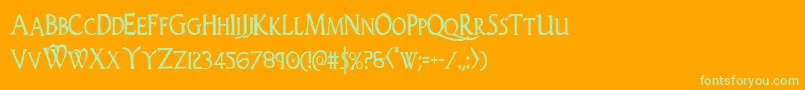 Woodgodcond-Schriftart – Grüne Schriften auf orangefarbenem Hintergrund