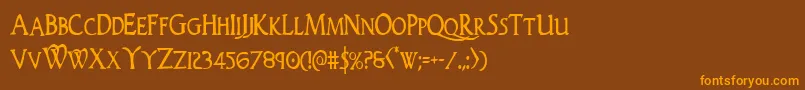 Woodgodcond-Schriftart – Orangefarbene Schriften auf braunem Hintergrund