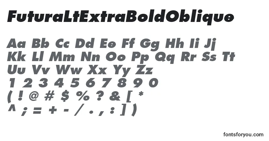Czcionka FuturaLtExtraBoldOblique – alfabet, cyfry, specjalne znaki