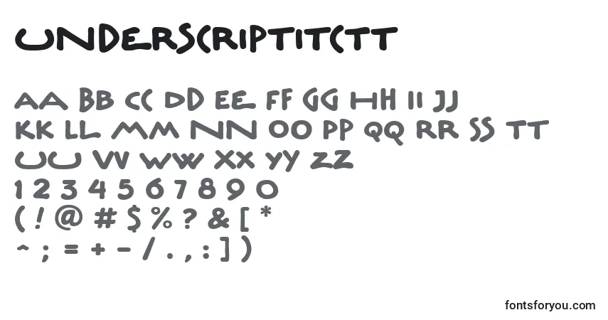 Czcionka UnderscriptitcTt – alfabet, cyfry, specjalne znaki