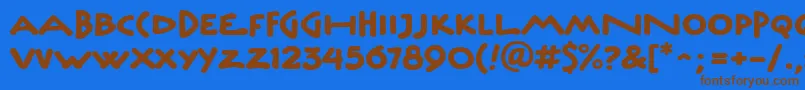 フォントUnderscriptitcTt – 茶色の文字が青い背景にあります。