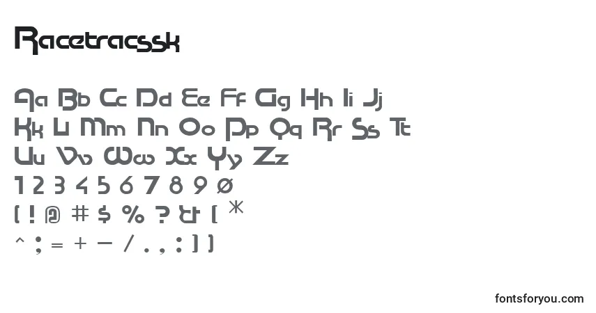 A fonte Racetracssk – alfabeto, números, caracteres especiais