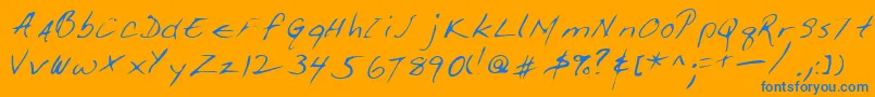 Giffordshand-Schriftart – Blaue Schriften auf orangefarbenem Hintergrund