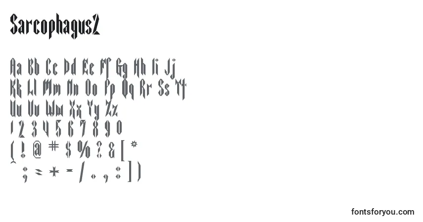 Czcionka Sarcophagus2 – alfabet, cyfry, specjalne znaki
