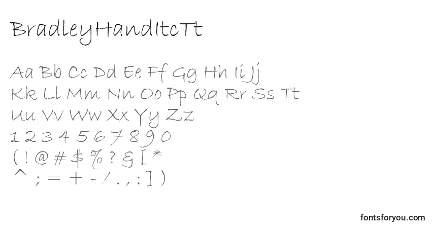 A fonte BradleyHandItcTt – alfabeto, números, caracteres especiais