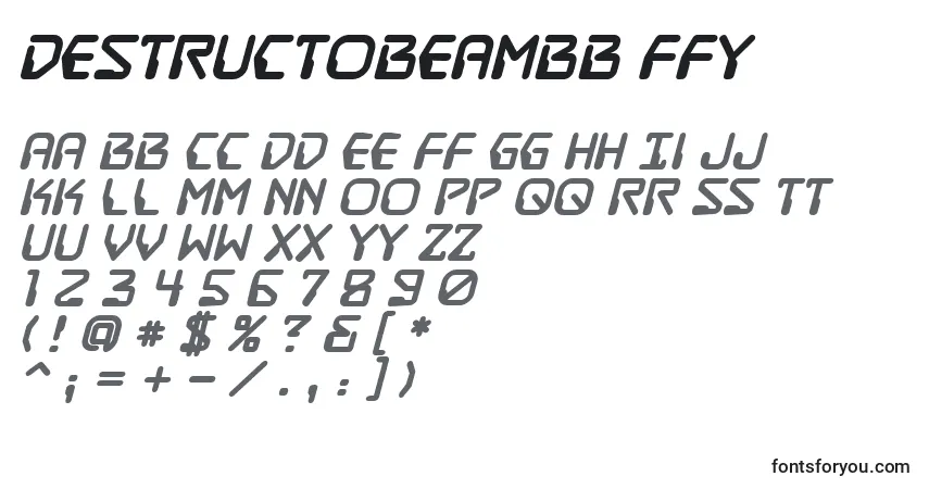 Schriftart Destructobeambb ffy – Alphabet, Zahlen, spezielle Symbole