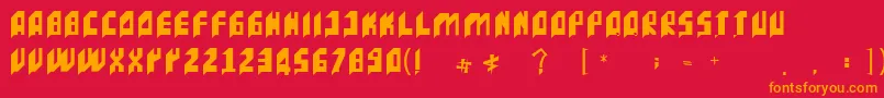 フォントIncacTipografia – 赤い背景にオレンジの文字