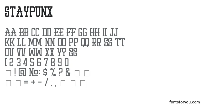 A fonte StayPunx – alfabeto, números, caracteres especiais