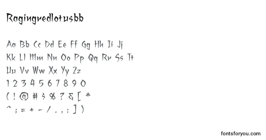 Schriftart Ragingredlotusbb – Alphabet, Zahlen, spezielle Symbole