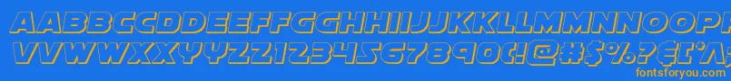 Soloist3D-Schriftart – Orangefarbene Schriften auf blauem Hintergrund