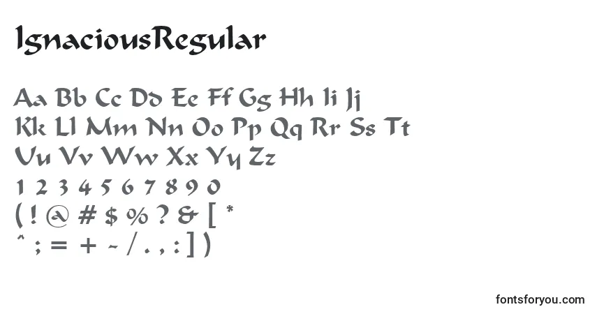 Schriftart IgnaciousRegular – Alphabet, Zahlen, spezielle Symbole