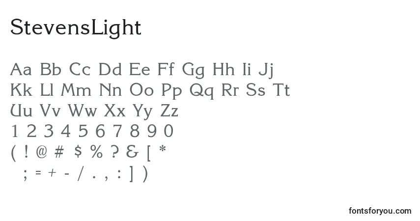 Шрифт StevensLight – алфавит, цифры, специальные символы
