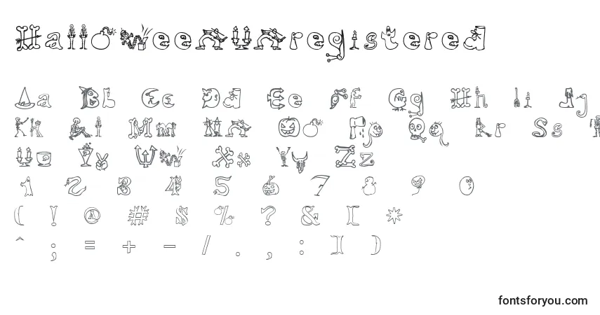 A fonte HalloweenUnregistered – alfabeto, números, caracteres especiais