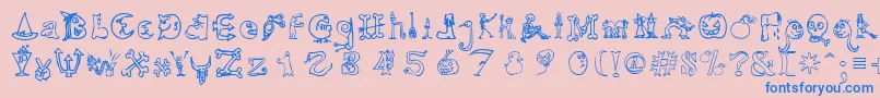 Saiba mais sobre a fonte HalloweenUnregistered Fonte HalloweenUnregistered – fontes azuis em um fundo rosa