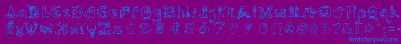 HalloweenUnregistered-Schriftart – Blaue Schriften auf violettem Hintergrund