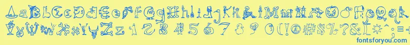 HalloweenUnregistered-Schriftart – Blaue Schriften auf gelbem Hintergrund