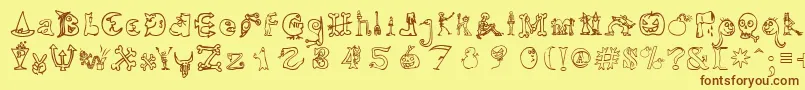 HalloweenUnregistered-fontti – ruskeat fontit keltaisella taustalla