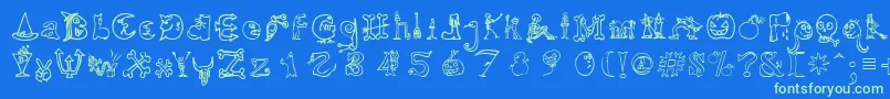 Saiba mais sobre a fonte HalloweenUnregistered Fonte HalloweenUnregistered – fontes verdes em um fundo azul