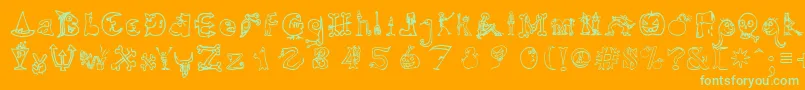 HalloweenUnregistered-fontti – vihreät fontit oranssilla taustalla