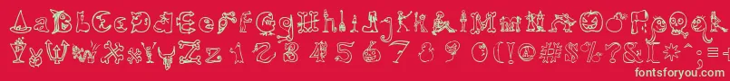 Czcionka HalloweenUnregistered – zielone czcionki na czerwonym tle