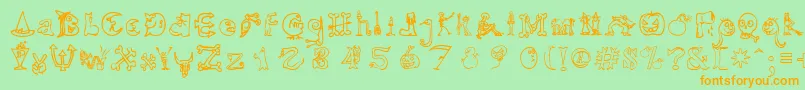 Więcej informacji o czcionce HalloweenUnregistered Czcionka HalloweenUnregistered – pomarańczowe czcionki na zielonym tle