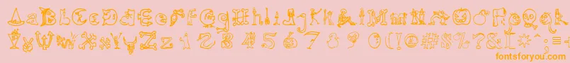 Fonte HalloweenUnregistered – fontes laranjas em um fundo rosa