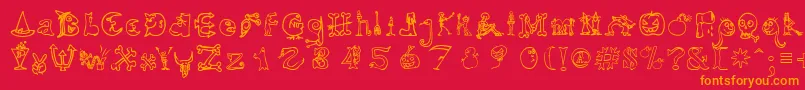 Fonte HalloweenUnregistered – fontes laranjas em um fundo vermelho