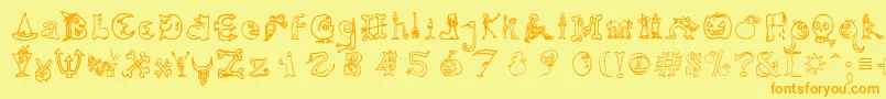 HalloweenUnregistered-Schriftart – Orangefarbene Schriften auf gelbem Hintergrund