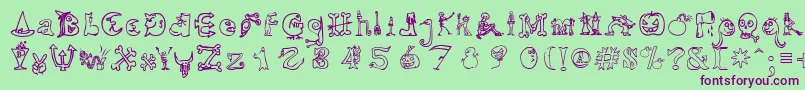 フォントHalloweenUnregistered – 緑の背景に紫のフォント