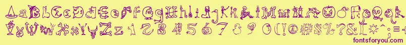 HalloweenUnregistered-Schriftart – Violette Schriften auf gelbem Hintergrund