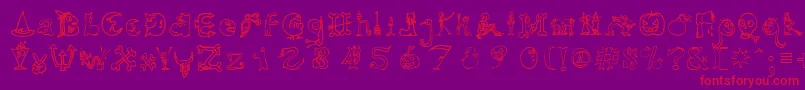 Czcionka HalloweenUnregistered – czerwone czcionki na fioletowym tle