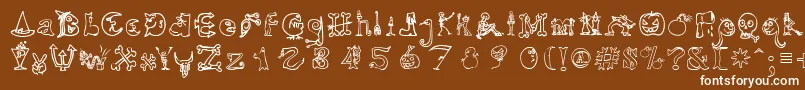 HalloweenUnregistered-fontti – valkoiset fontit ruskealla taustalla