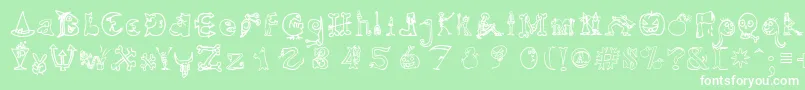 HalloweenUnregistered-fontti – valkoiset fontit vihreällä taustalla