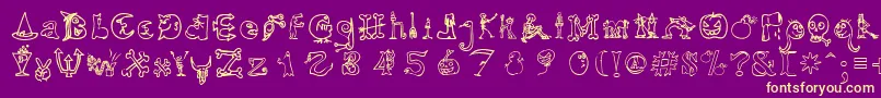 Więcej informacji o czcionce HalloweenUnregistered Czcionka HalloweenUnregistered – żółte czcionki na fioletowym tle