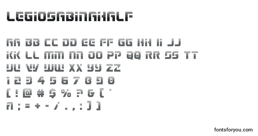 Czcionka Legiosabinahalf – alfabet, cyfry, specjalne znaki