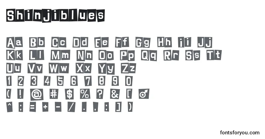 A fonte Shinjiblues – alfabeto, números, caracteres especiais