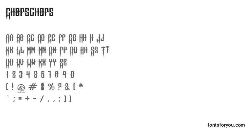 Schriftart Chopschops – Alphabet, Zahlen, spezielle Symbole