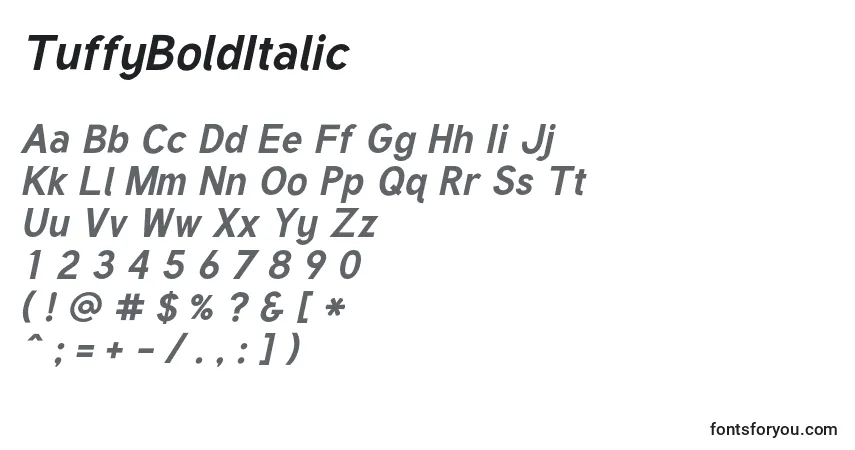 A fonte TuffyBoldItalic (47357) – alfabeto, números, caracteres especiais
