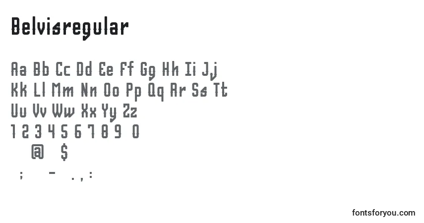 Czcionka Belvisregular – alfabet, cyfry, specjalne znaki