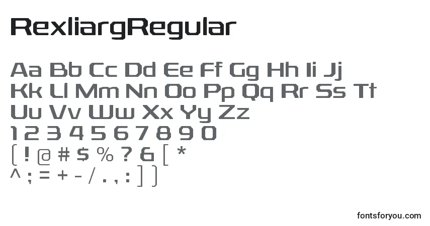 Czcionka RexliargRegular – alfabet, cyfry, specjalne znaki